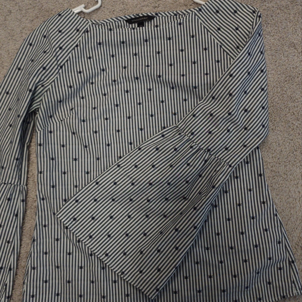 Banana Republic Navy and White Striped Top